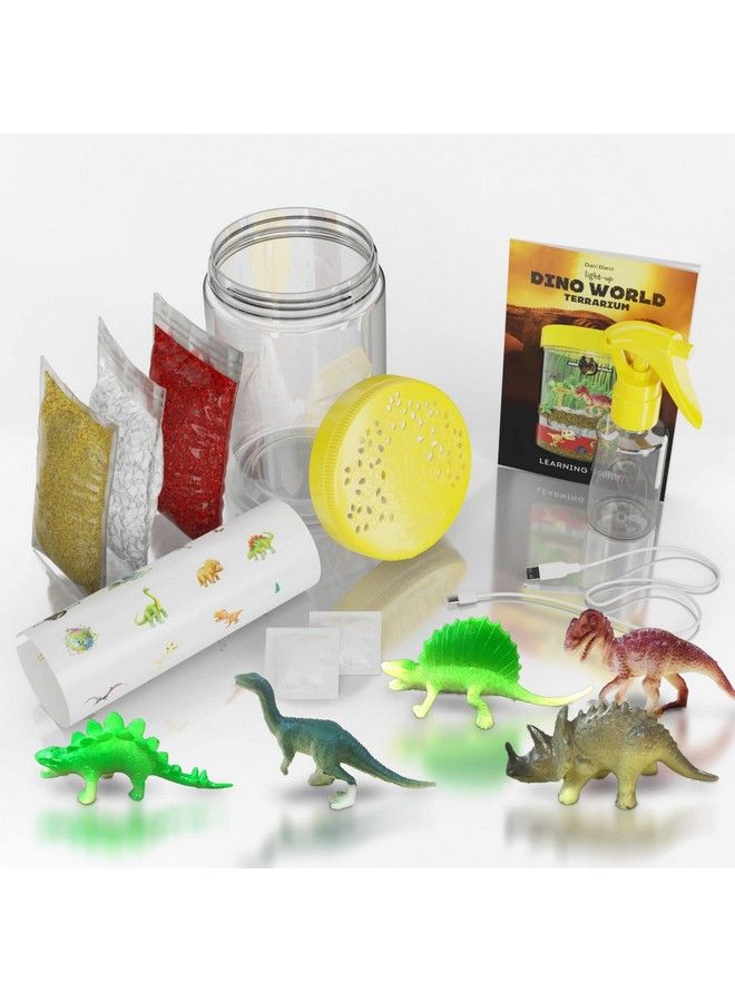 Dan&Darci Dino World Terrarium Kit For Kids Led Light In Lid Dinosaur Toys For Boys & Girls Age 3, 4, 5, 6, 7, 8+ Year Old Boy And Girl Gifts Dinosaur Garden + Toy Dinosaurs Stem Science Gardening Kits - Image 3