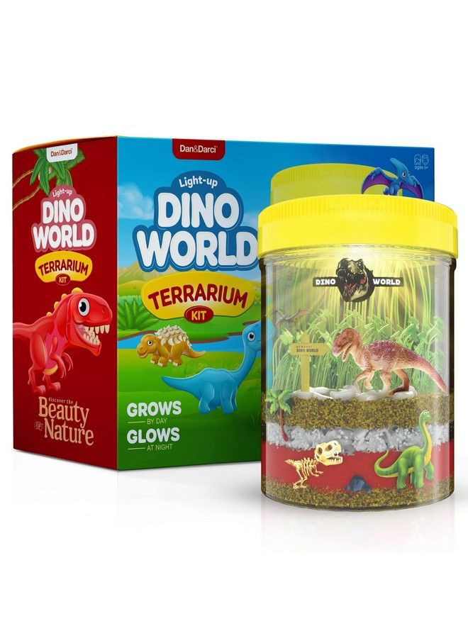 Dan&Darci Dino World Terrarium Kit For Kids Led Light In Lid Dinosaur Toys For Boys & Girls Age 3, 4, 5, 6, 7, 8+ Year Old Boy And Girl Gifts Dinosaur Garden + Toy Dinosaurs Stem Science Gardening Kits - Image 5