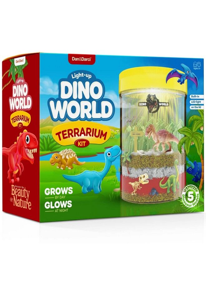 Dan&Darci Dino World Terrarium Kit For Kids Led Light In Lid Dinosaur Toys For Boys & Girls Age 3, 4, 5, 6, 7, 8+ Year Old Boy And Girl Gifts Dinosaur Garden + Toy Dinosaurs Stem Science Gardening Kits - Image 2
