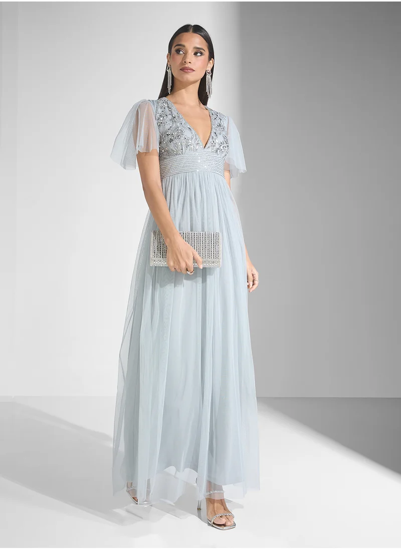 اميليا روز Embellished V Neck Maxi Dress