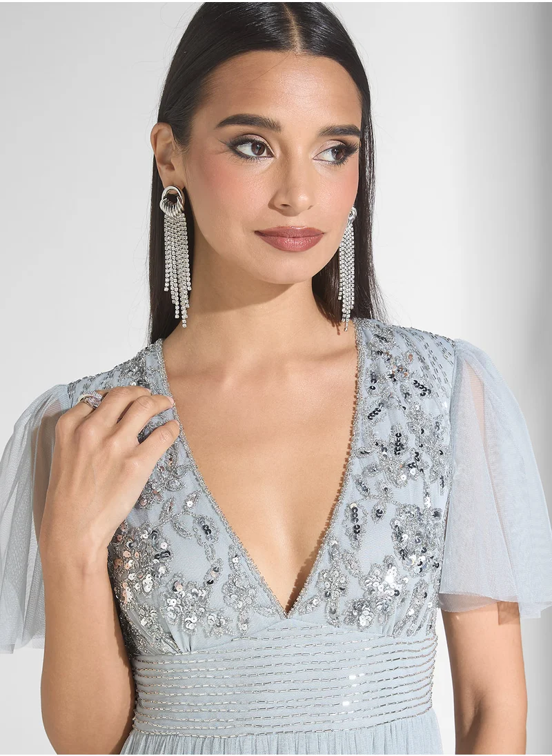 اميليا روز Embellished V Neck Maxi Dress