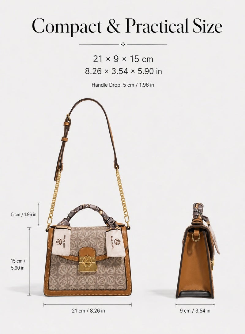 BLLE ROWN Bags for Ladies Elegant Satchel Handbag with Detachable Scarf Detail, 3 Way Shoulder and Crossbody Bag for Women, 21 x 9 x 15 cm for Work Daily Use and Gift - Image 3