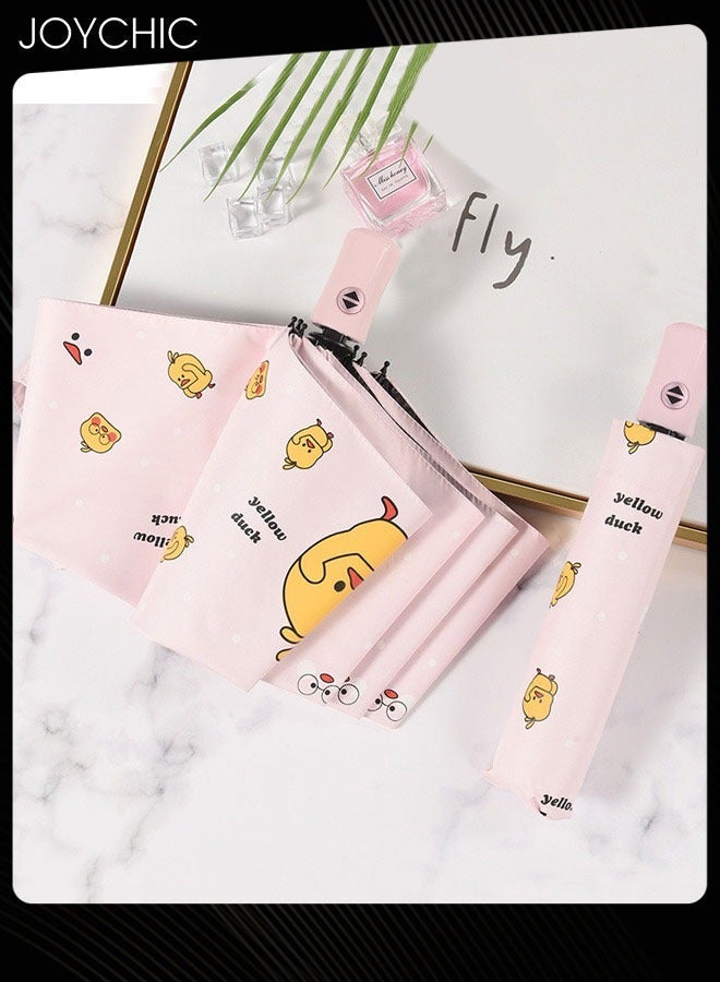Joychic Women Auto 8 Ribs Windproof 3 Folding Travel Umbrella UV Protection Print Sun Umbrella Pink - Image 3