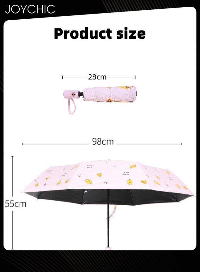 Joychic Women Auto 8 Ribs Windproof 3 Folding Travel Umbrella UV Protection Print Sun Umbrella Pink - Image 4