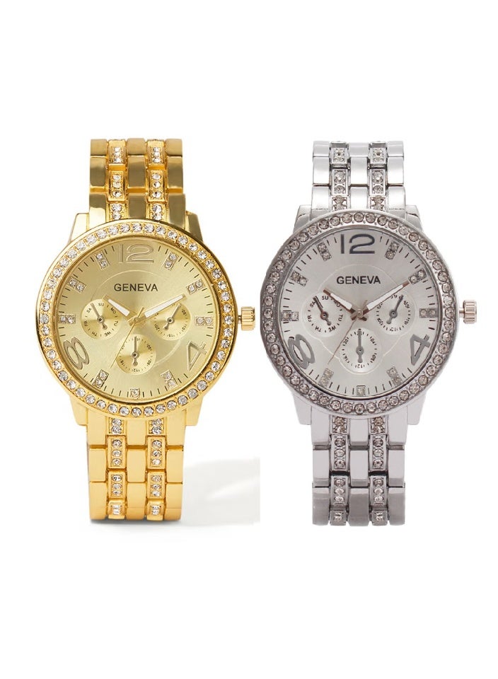 Geneva Elegant stainless steel wristwatch set, water-resistant with a modern luxury design - Image 1