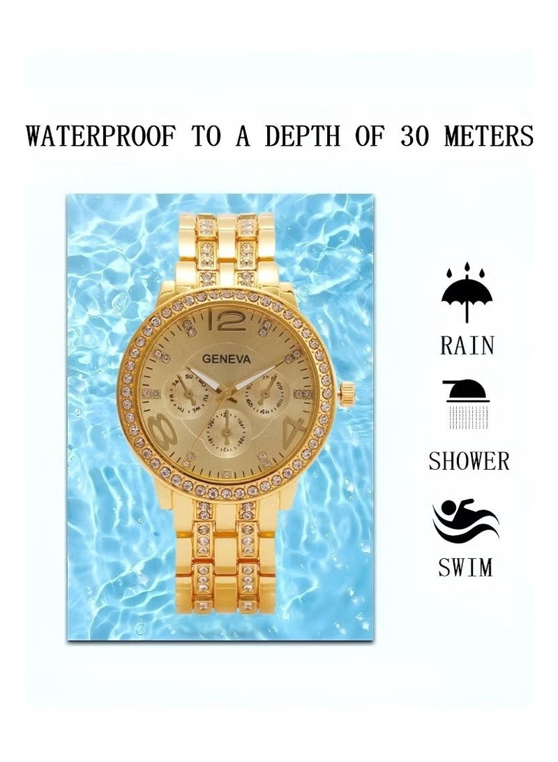 Geneva Elegant stainless steel wristwatch set, water-resistant with a modern luxury design - Image 4