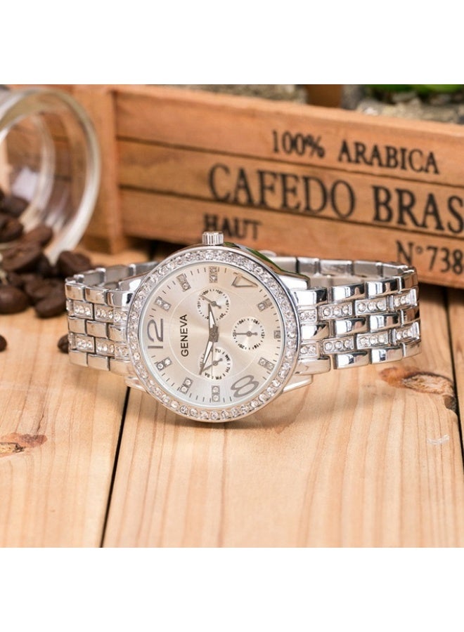 Geneva Elegant stainless steel wristwatch set, water-resistant with a modern luxury design - Image 5