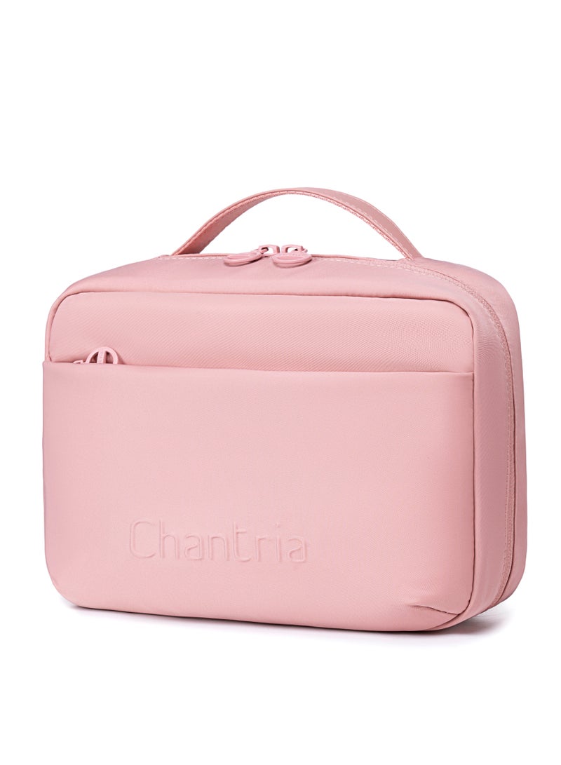 Chantria Premium Lightweight Carry All Cosmetic Bag for Women Water Resistant Multifunctional Clutch Bag with Multiple Pockets and 180° Degree Opening, CB00793-Pink  - Image 1