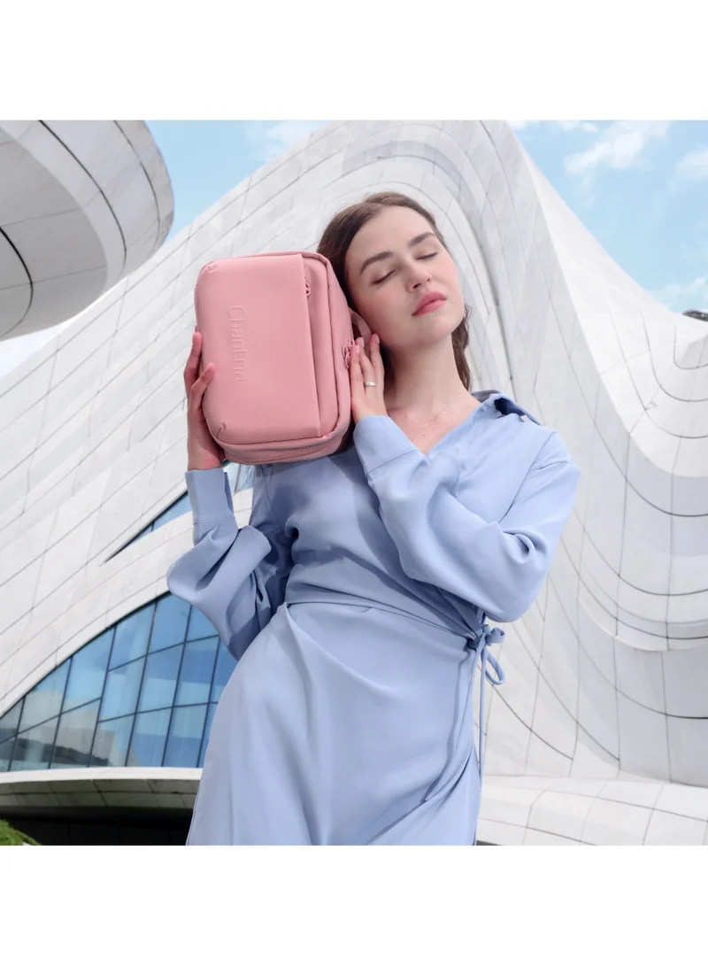 Chantria Pink Premium Lightweight Carry All Cosmetic Bag for Women Water Resistant Multifunctional Clutch Bag with Multiple Pockets and 180° Degree Opening, CB00793-Pink  | Best Price UAE