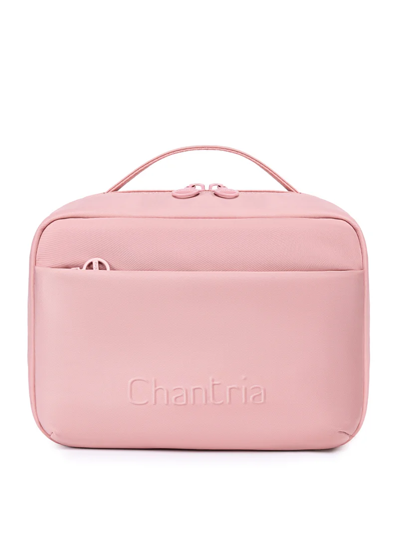 Chantria Pink Premium Lightweight Carry All Cosmetic Bag for Women Water Resistant Multifunctional Clutch Bag with Multiple Pockets and 180° Degree Opening, CB00793-Pink  | Best Price UAE