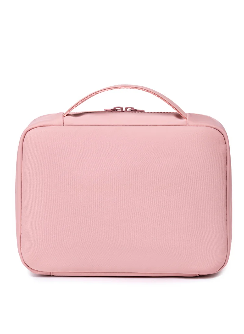 Chantria Pink Premium Lightweight Carry All Cosmetic Bag for Women Water Resistant Multifunctional Clutch Bag with Multiple Pockets and 180° Degree Opening, CB00793-Pink  | Best Price UAE