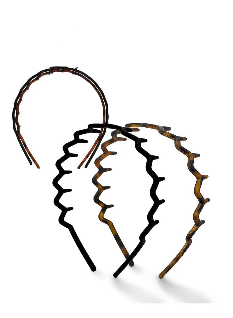 فانسكي منعرج الزاك رباطات-المعاد تدويرها البلاستيك الشعر الفرقة للرجال والنساء - الكلاسيكية 90 ثانية عقال و هيرباند - رجل عقال - متموجة عقال مع الأسنان-الشعر رباطات-2 قطع الأسود و العنبر - Image 1