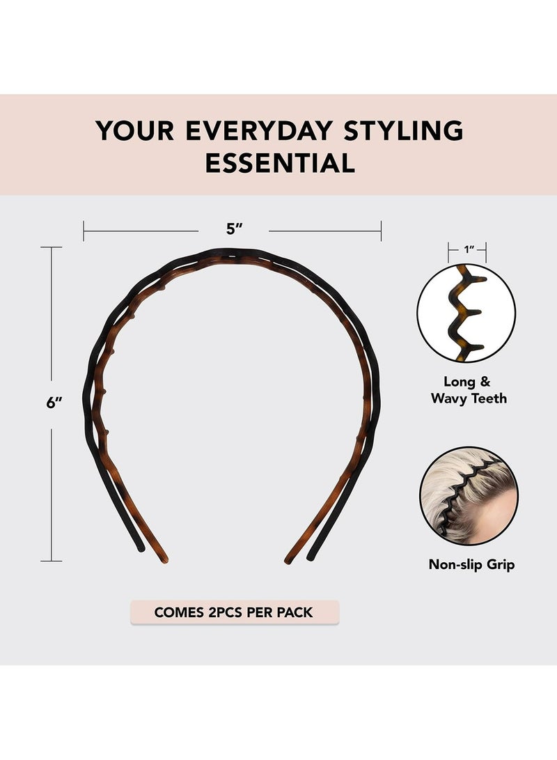 فانسكي منعرج الزاك رباطات-المعاد تدويرها البلاستيك الشعر الفرقة للرجال والنساء - الكلاسيكية 90 ثانية عقال و هيرباند - رجل عقال - متموجة عقال مع الأسنان-الشعر رباطات-2 قطع الأسود و العنبر - Image 2