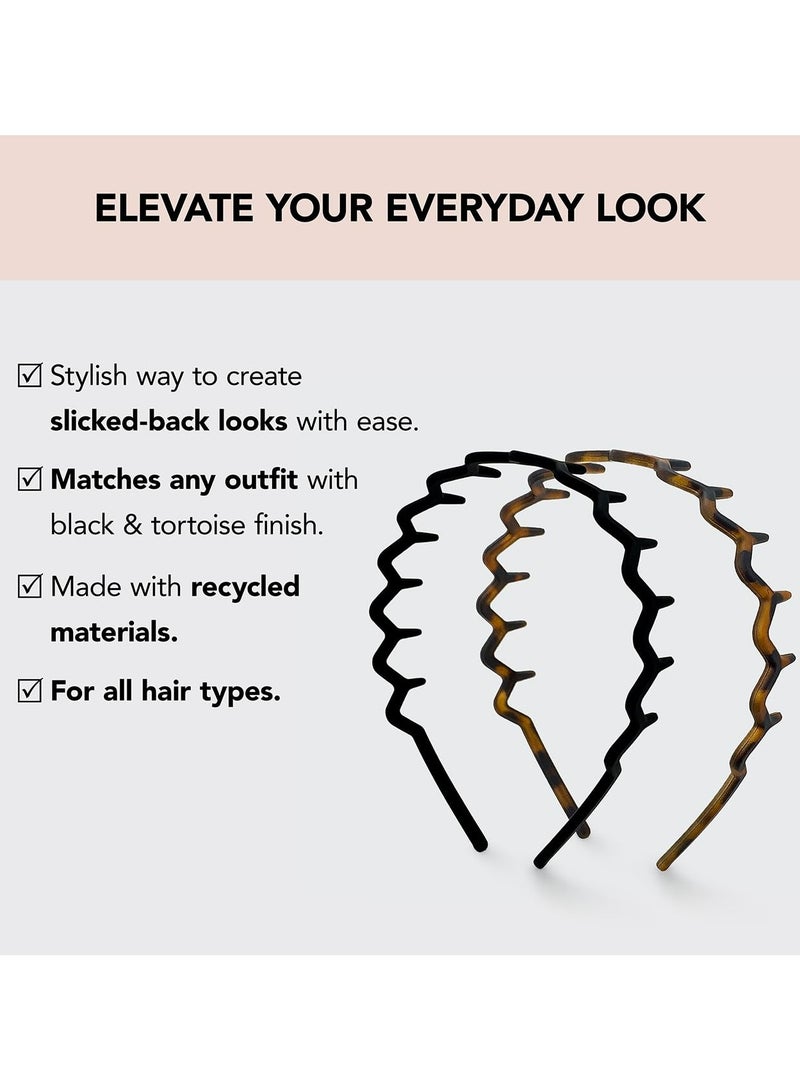فانسكي منعرج الزاك رباطات-المعاد تدويرها البلاستيك الشعر الفرقة للرجال والنساء - الكلاسيكية 90 ثانية عقال و هيرباند - رجل عقال - متموجة عقال مع الأسنان-الشعر رباطات-2 قطع الأسود و العنبر - Image 4