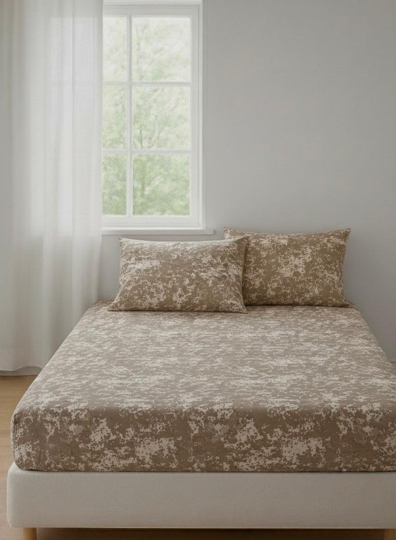 Yarlin-Bed Set (Fitted Bedsheet for 180 cm beds and 2 Small Pillowcases (Noise Beige) Design