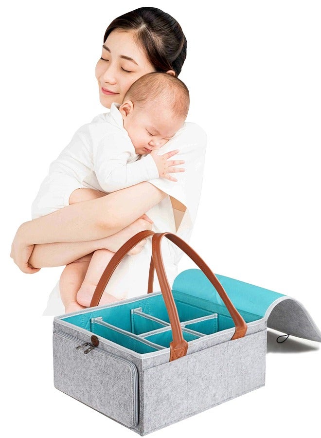 Baby Diaper Caddy Bag With Zipper Lid AndLeather Handle  - Image 3