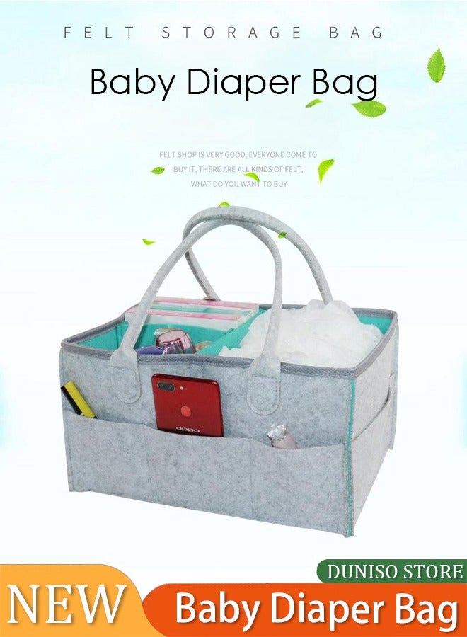Baby Diaper Caddy Bag With Zipper Lid AndLeather Handle  - Image 2