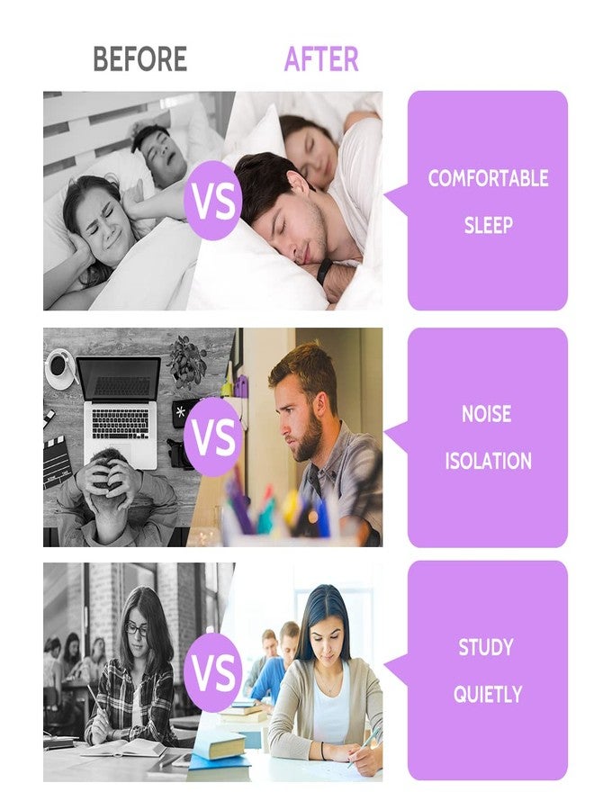 LYSIAN Ultra Soft Foam Ear Plugs Sleeping-Noise Cancelling Earplugs 38dB SNR - Sleep Ear Plugs Noise Reduction for Snoring, Mowing, Shooting Sound Block,Double Color Purple/White - Image 5