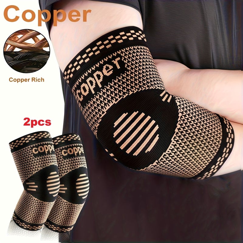 Copper Fiber Elbow Sleeves Size M Sports Arm Cuffs Stretch Knit Unisex - Image 1