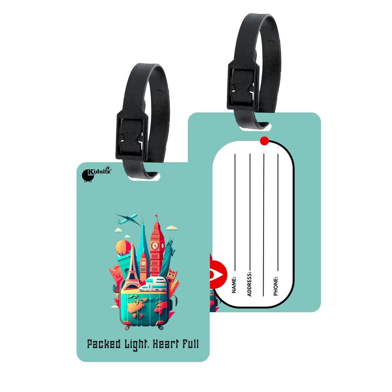 (Set of 10) Synthetic Luggage Tags with Black Strap Loop | Durable, Waterproof, Anti-Break Travel ID Tags for Suitcases, Backpacks, School & Office Bags (Model No.97)
