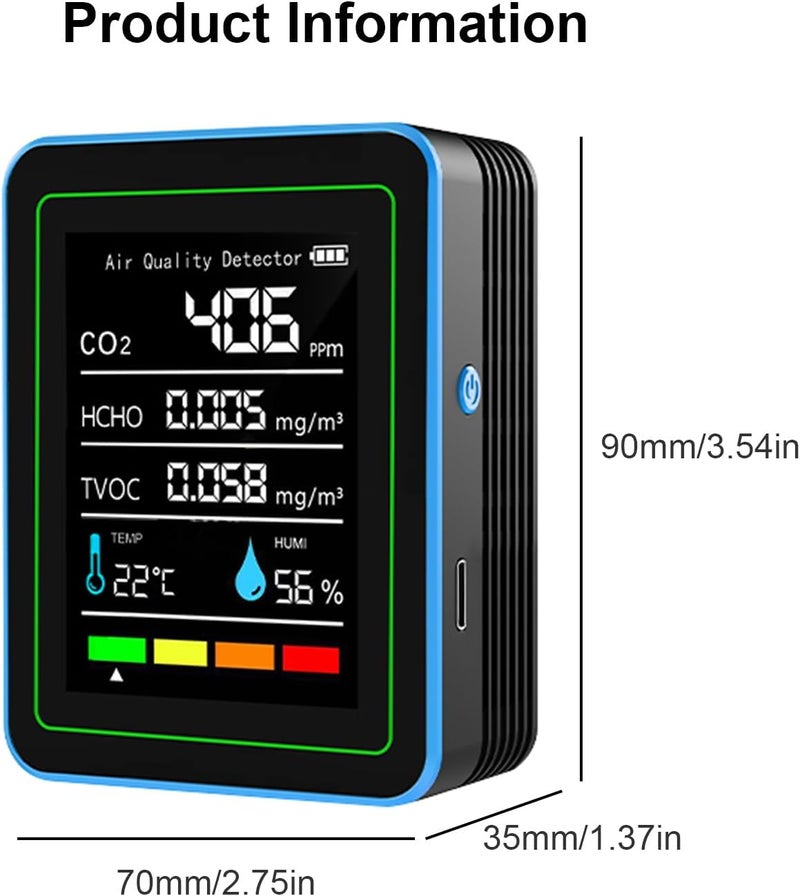 Professional Indoor Air Monitors 5 in 1 Portable Detector for CO2 TVOC HCHO Temperature Humidity for Home Car Formaldehyde Detector - Image 4