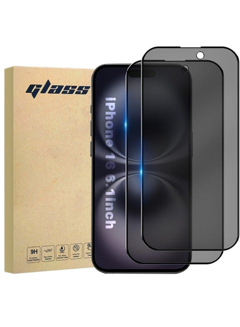 2 Pack Privacy Screen Protector for iPhone 16, [30° Anti-Spy][9H Hardness][Anti Scratch][Bubble Free] Tempered Screen Protector for iPhone 16 6.1 inch (Boxed, 2PCS)