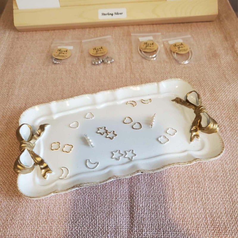 Cayway 2 PCS Vintage Resin Tray, Vintage Decorative Tray, Bow-Knot Resin Dish Plate for Towel Tray, Fruit Trays Rings Bracelets Earrings Holder, Green and Pink - Image 5
