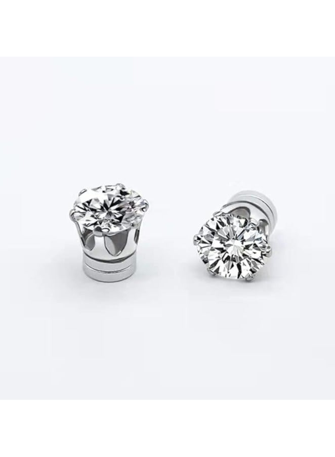 Julia Store Stainless Steel Clip on Earrings Mens Womens Earrings Cubic Zirconia Stud Earrings, Non-Piercing Clip On Cheater Fake Ear  - Image 1