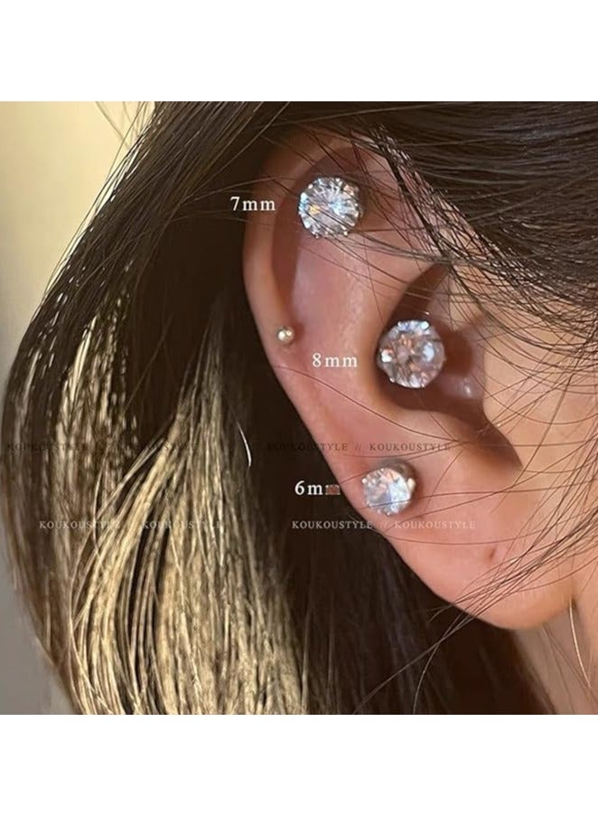 Julia Store Stainless Steel Clip on Earrings Mens Womens Earrings Cubic Zirconia Stud Earrings, Non-Piercing Clip On Cheater Fake Ear  - Image 3