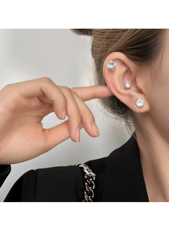 Julia Store Stainless Steel Clip on Earrings Mens Womens Earrings Cubic Zirconia Stud Earrings, Non-Piercing Clip On Cheater Fake Ear  - Image 2
