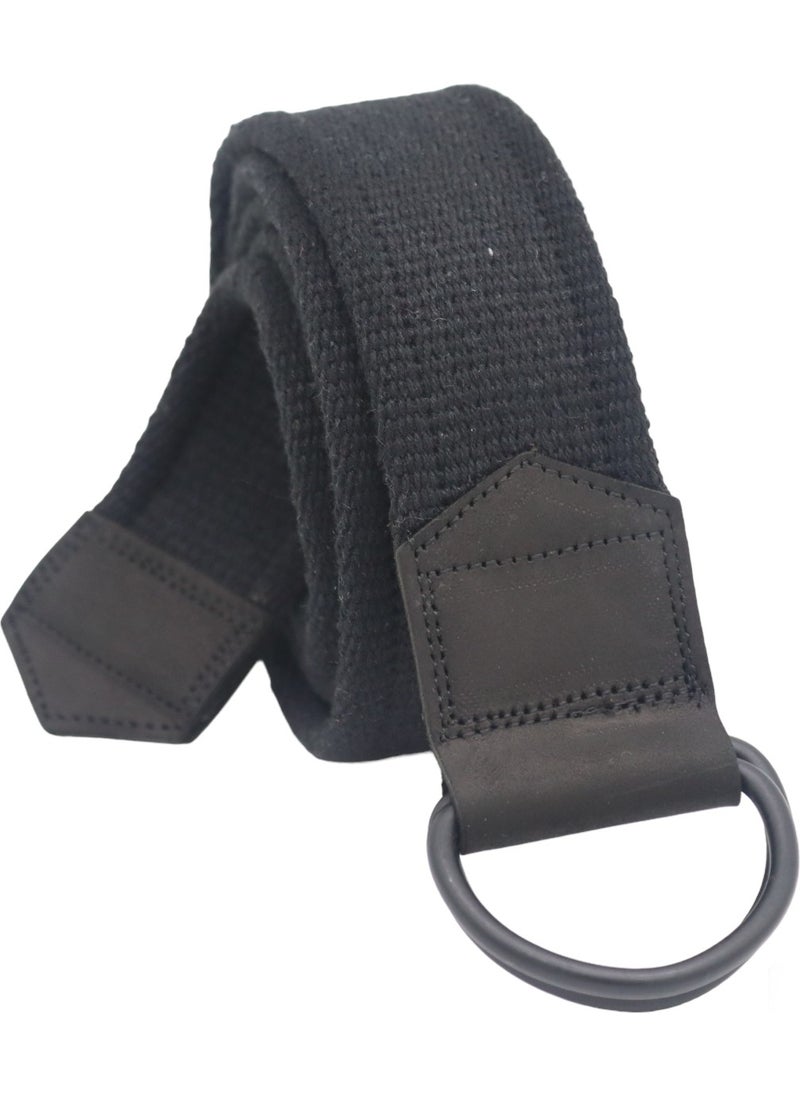 Anatolia Craft Black Leather Men Women Girls Woven Black Tactical Sport Denim Canvas Belt with Black D Buckle  - Image 3