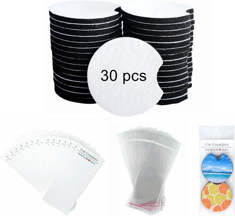 GetALift 60PCS Sublimation Coasters Blanks, Round Car Coasters Sublimation Blanks Set, Car Coaster Packaging with Display Cards Bags, 2.75 Inch Blank Cup Mat for Sublimation Transfer Heat Press DIY Crafts - Image 1