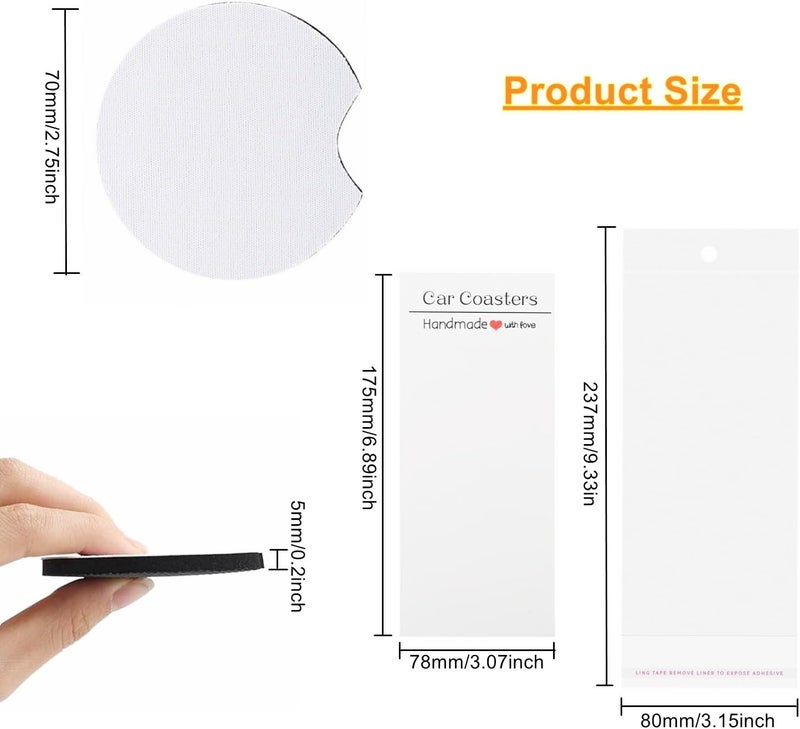 GetALift 60PCS Sublimation Coasters Blanks, Round Car Coasters Sublimation Blanks Set, Car Coaster Packaging with Display Cards Bags, 2.75 Inch Blank Cup Mat for Sublimation Transfer Heat Press DIY Crafts - Image 4