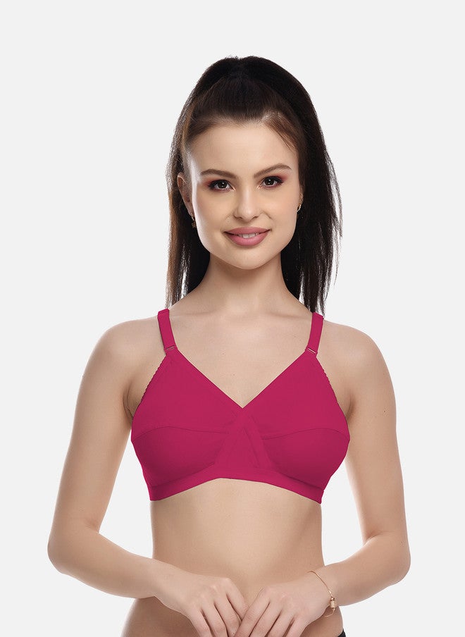 FIMS Pack of 3 Cotton Blend Non-Padded Bras in Beige, Pink, and Maroon - Image 2