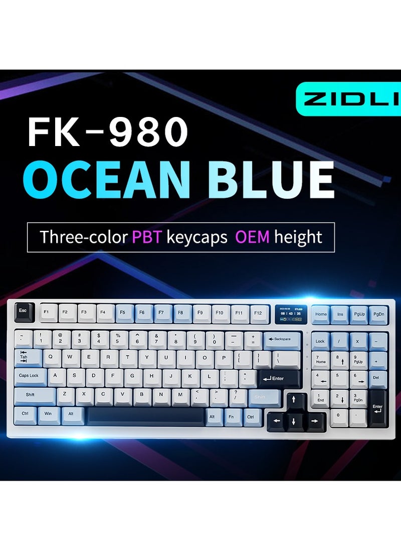 ZIDLI - ZIDLI FK980 Custom Mechanical Keyboard with DIY Display Screen RGB Gasket Structure KTT Hyacinth Switches Wireless Triple Connectivity 98-Key Compact Layout PBT Keycaps 5 Color Variants - Image 1