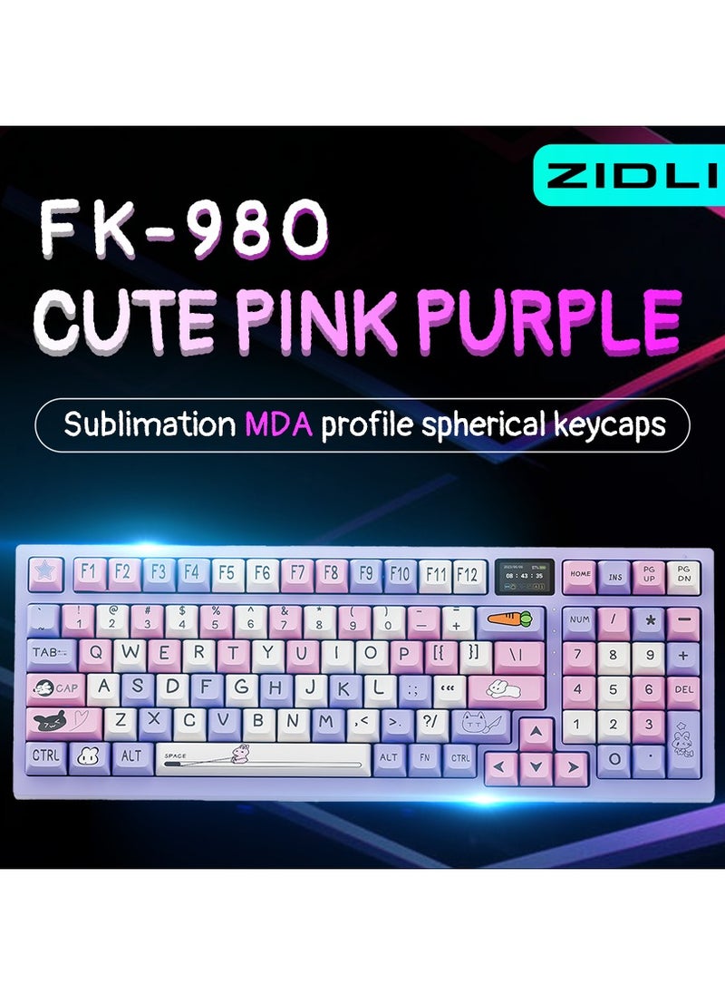 ZIDLI - ZIDLI FK980 Custom Mechanical Keyboard with DIY Display Screen RGB Gasket Structure KTT Hyacinth Switches Wireless Triple Connectivity 98-Key Compact Layout PBT Keycaps 5 Color Variants - Image 1