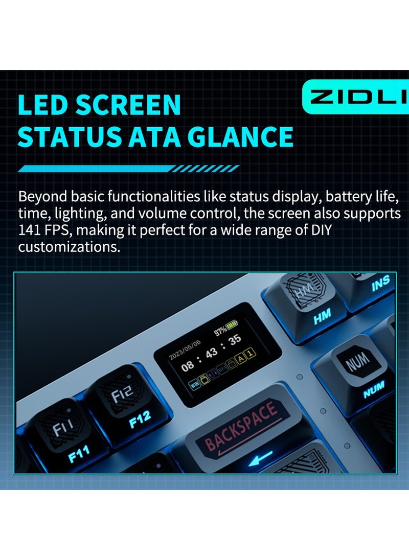 ZIDLI - ZIDLI FK980 Custom Mechanical Keyboard with DIY Display Screen RGB Gasket Structure KTT Hyacinth Switches Wireless Triple Connectivity 98-Key Compact Layout PBT Keycaps 5 Color Variants - Image 1