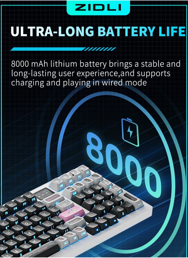 ZIDLI - ZIDLI FK980 Custom Mechanical Keyboard with DIY Display Screen RGB Gasket Structure KTT Hyacinth Switches Wireless Triple Connectivity 98-Key Compact Layout PBT Keycaps 5 Color Variants - Image 1
