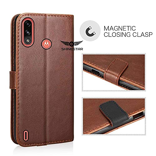 SHINESTAR Moto E7 Power Flip Back Cover | PU Leather Flip Cover Wallet Case with TPU Silicone Back Case Cover for Motorola Moto E7 Power - (Classic Brown) - Image 2