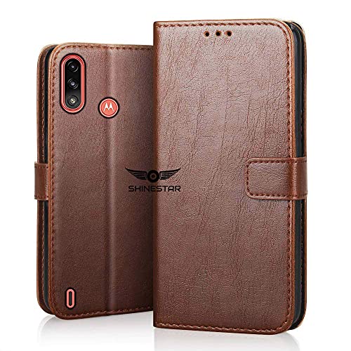 SHINESTAR Moto E7 Power Flip Back Cover | PU Leather Flip Cover Wallet Case with TPU Silicone Back Case Cover for Motorola Moto E7 Power - (Classic Brown) - Image 1