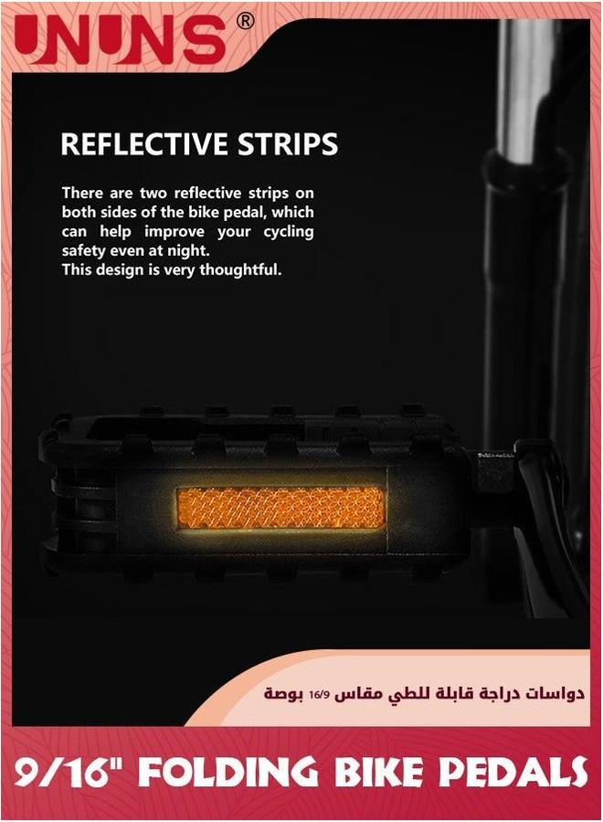 يو إن يو إن أس Folding Bike Pedals,9/16'' Bicycle Pedals With Reflective Strips,Durable Flat Pedals,Non-Slip Waterproof Mountain Pedals,Wide Cycling For MTB,E-Bike Urban,Commute - Image 2