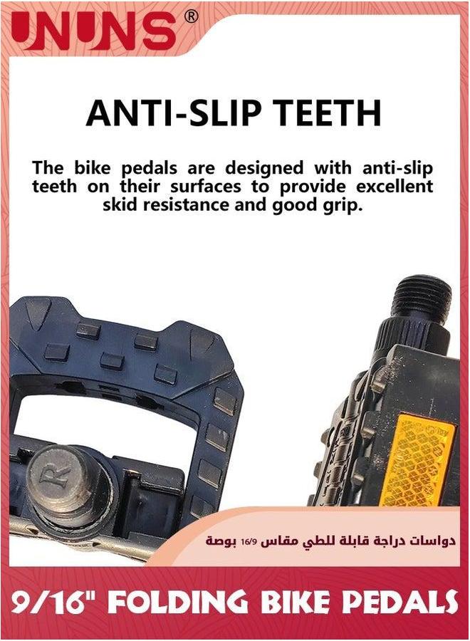 يو إن يو إن أس Folding Bike Pedals,9/16'' Bicycle Pedals With Reflective Strips,Durable Flat Pedals,Non-Slip Waterproof Mountain Pedals,Wide Cycling For MTB,E-Bike Urban,Commute - Image 4