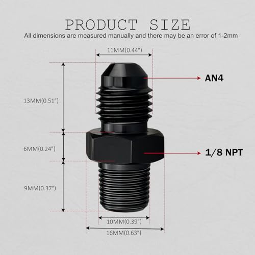 caqeg 4AN Male Flare to 1/8" NPT Pipe Fitting Adapter Aluminum Straight Black, Pack of 4 - Image 2