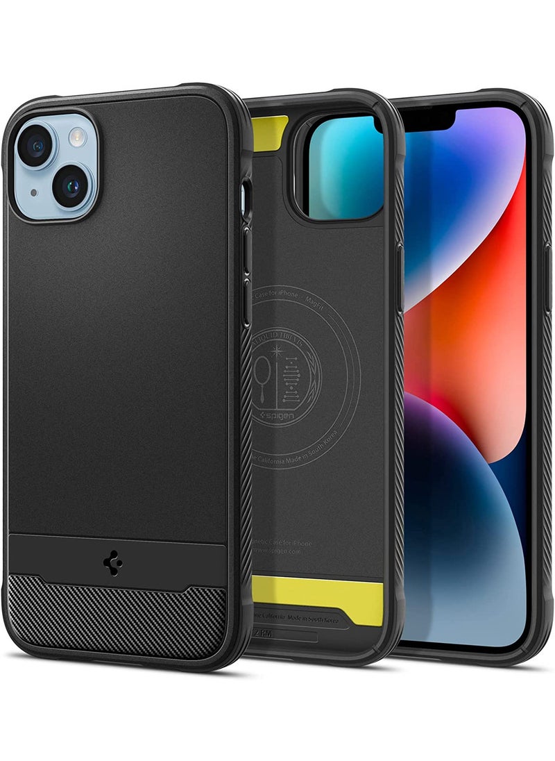Spigen غطاء حماية Rugged Armor MagFit لهاتف iPhone 14 مزود بألياف الكربون ومادة MagSafe - أسود غير لامع 