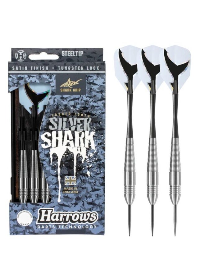 Harrows Silver Shark Darts BD10821 22g Steel Tip Dart Set – Precision Shark Grip Barrels for Enhanced Control & Accuracy