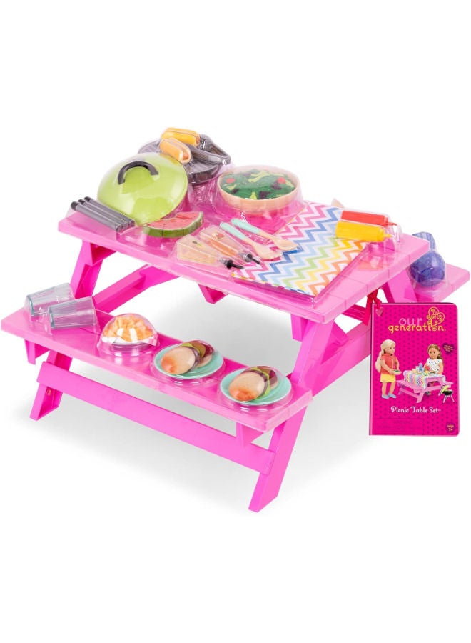 أور جنريشن مجموعة طاولة النزهة مع ملحقات الطعام للعب للدمى مقاس 18 بوصة - Image 1