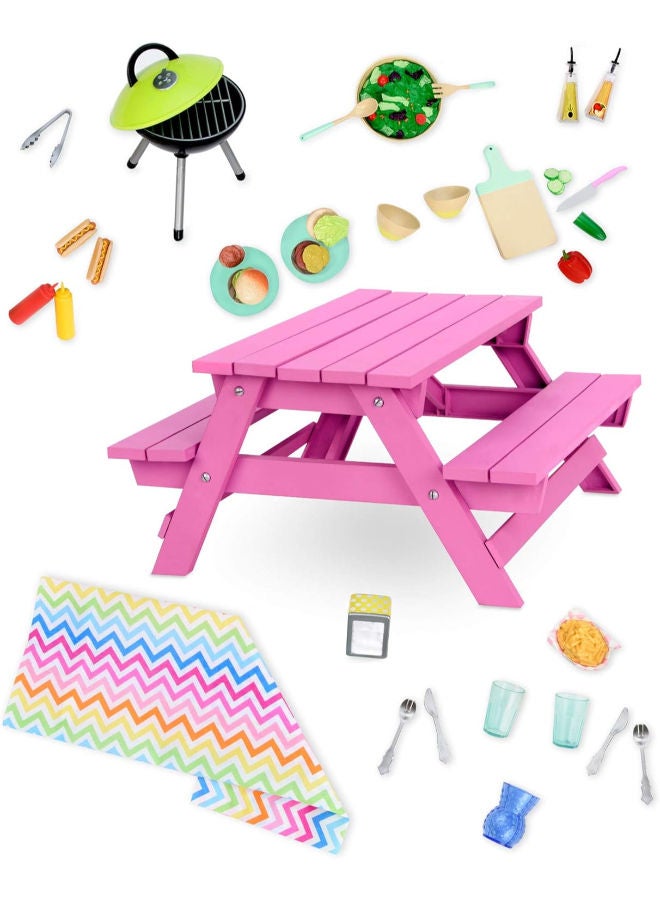 أور جنريشن مجموعة طاولة النزهة مع ملحقات الطعام للعب للدمى مقاس 18 بوصة - Image 2