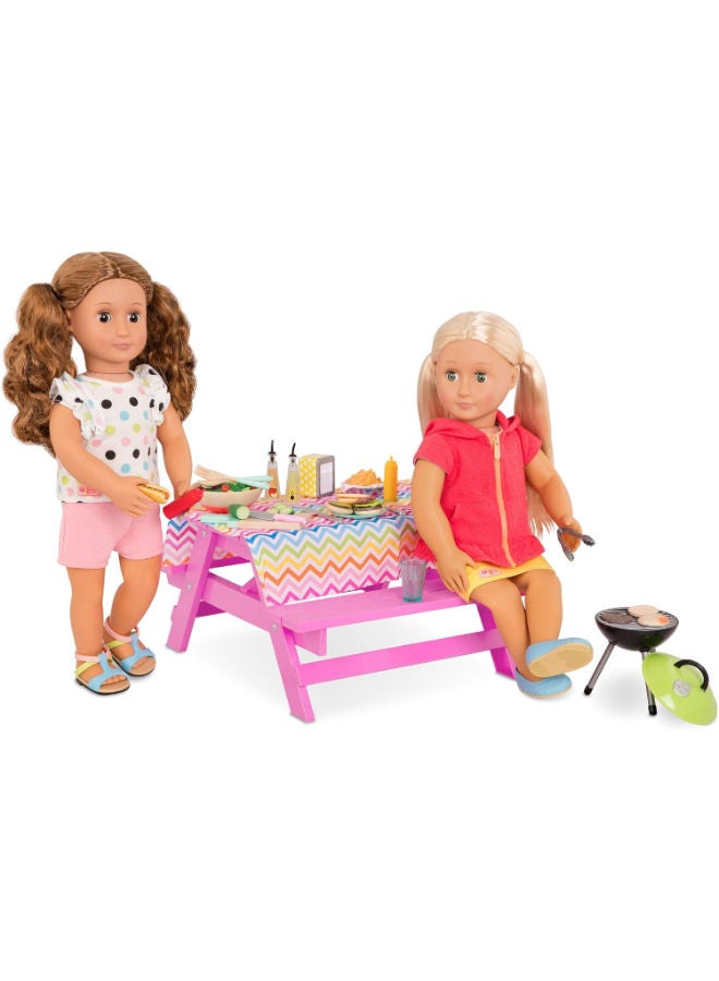 أور جنريشن مجموعة طاولة النزهة مع ملحقات الطعام للعب للدمى مقاس 18 بوصة - Image 3