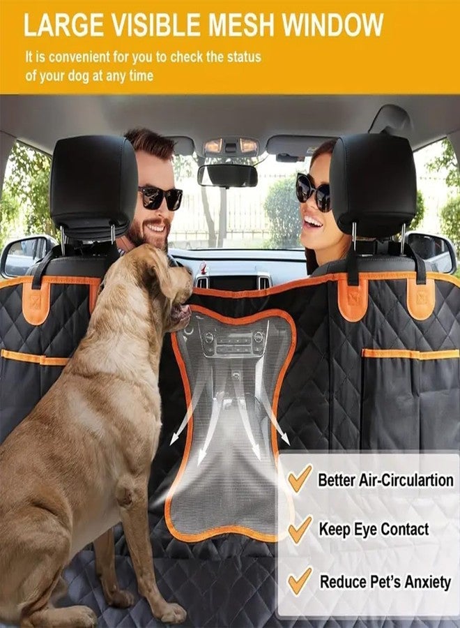 PetLux غطاء مقعد خلفي للكلاب من بيت لوكس، غطاء متين للمقعد الخلفي، مقاوم للماء بنسبة 100%، غطاء مقعد شبكي للكلاب مقاوم للخدش والانزلاق، مناسب للسيارات السيدان وسيارات الدفع الرباعي والشاحنات ذات النوافذ الشبكية. (شبكة على شكل عظمة) - Image 2
