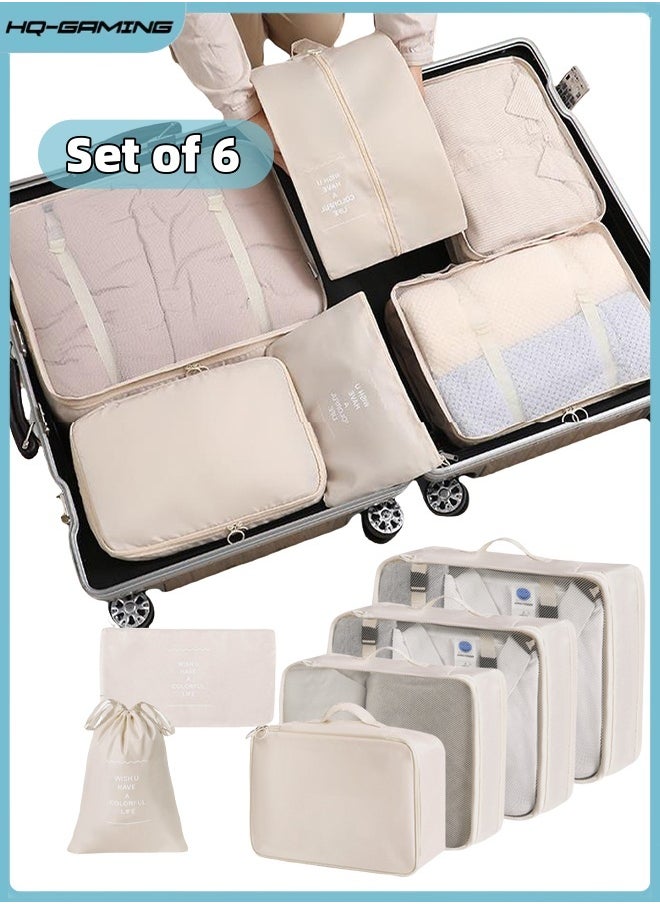 HQ-GAMING Travel Organizer, 6 Set Packing Cubes for Suitcases Travel Luggage Packing Organizers, Travel Essentials Luggage Organizer for Travel Accessories Portable Reusable Travel Luggage Compression Bag (Beige)  - Image 1